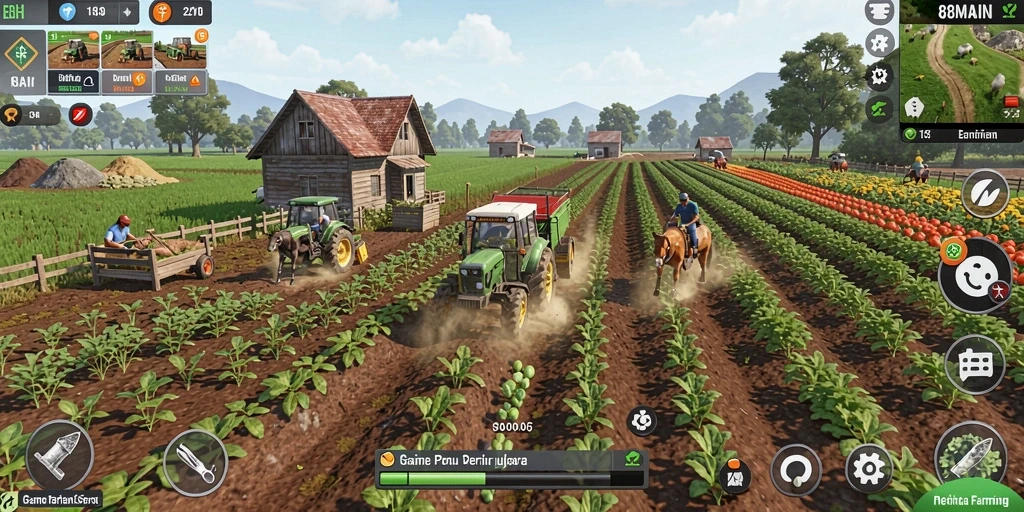 Tangkapan layar gameplay 88MAIN menunjukkan aktivitas pertanian yang menarik.