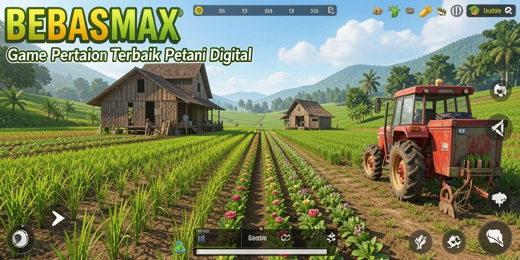 Tampilan stunning dari kebun dalam permainan BEBASMAX yang penuh warna.