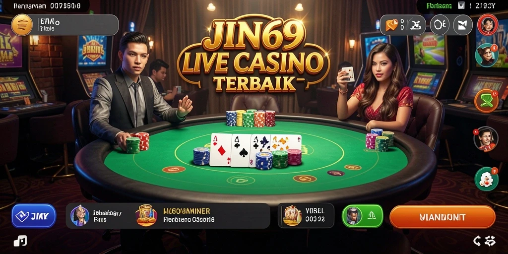 Screenshot gameplay JIN69 menampilkan dealer dan suasana Live Casino.