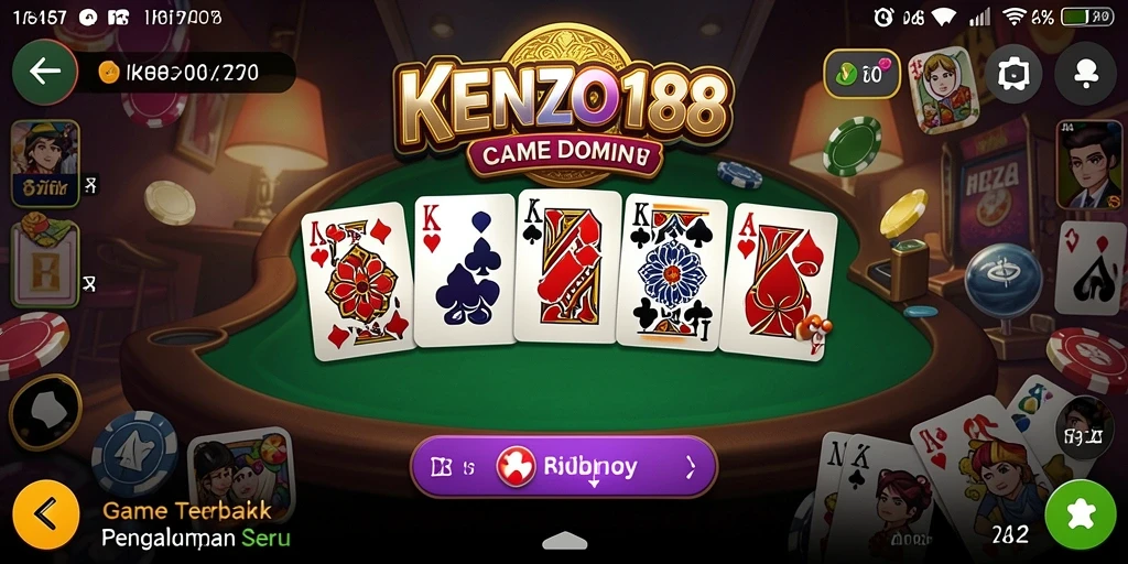 Screenshot gameplay KENZO188 menampilkan suasana seru permainan domino.