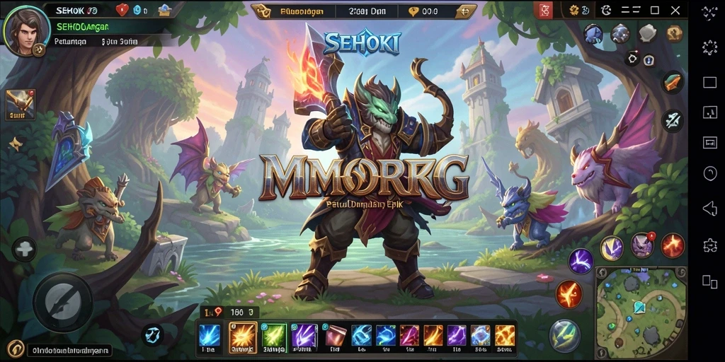 Tangkapan layar gameplay SEHOKI yang menampilkan pertempuran epik dan eksplorasi dunia terbuka.