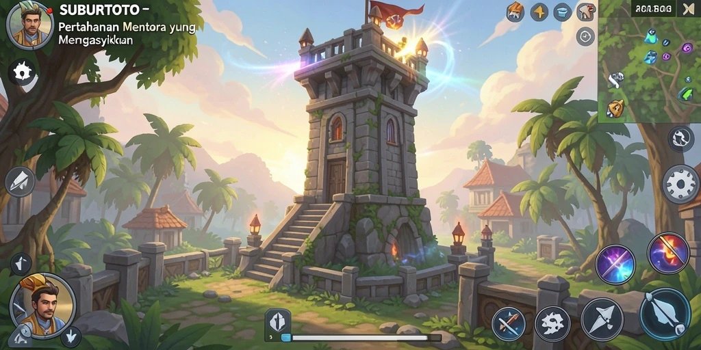 Screenshot SUBURTOTO menampilkan aksi seru dalam game Tower Defense.
