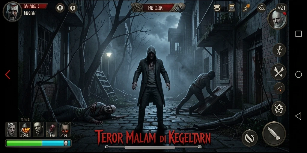Tampilan gameplay V21 yang menegangkan dan menyeramkan.